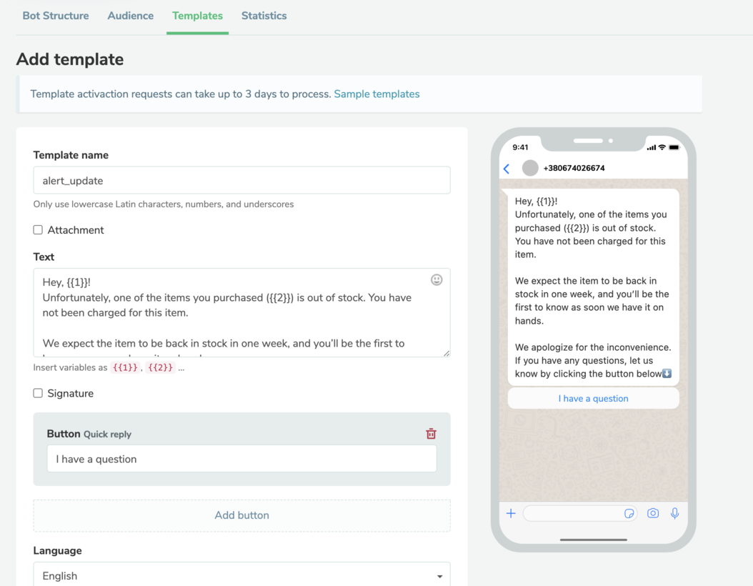 modello di aggiornamento degli avvisi 