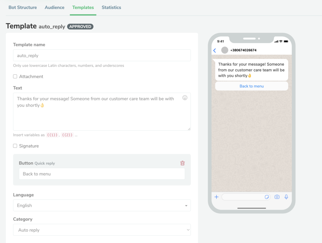 modello di risposta automatica