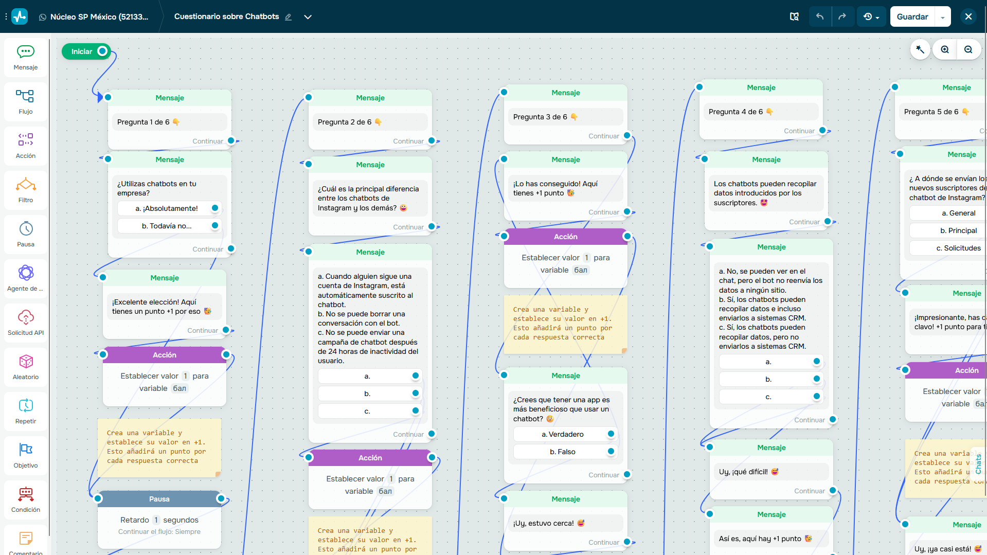 Con el editor de arrastar y soltar de SendPulse puedes crear encuentras automatizadas en WhatsApp Business