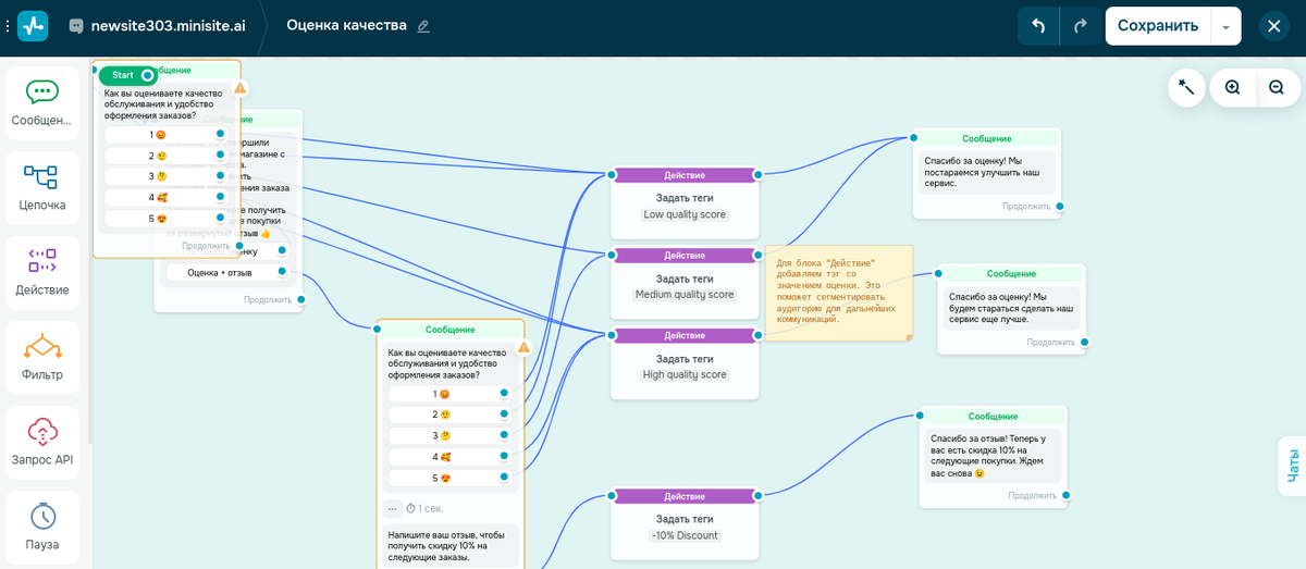 Настройка чат-бота для оценки сервиса в SendPulse Настройка чат-бота для оценки сервиса в SendPulse