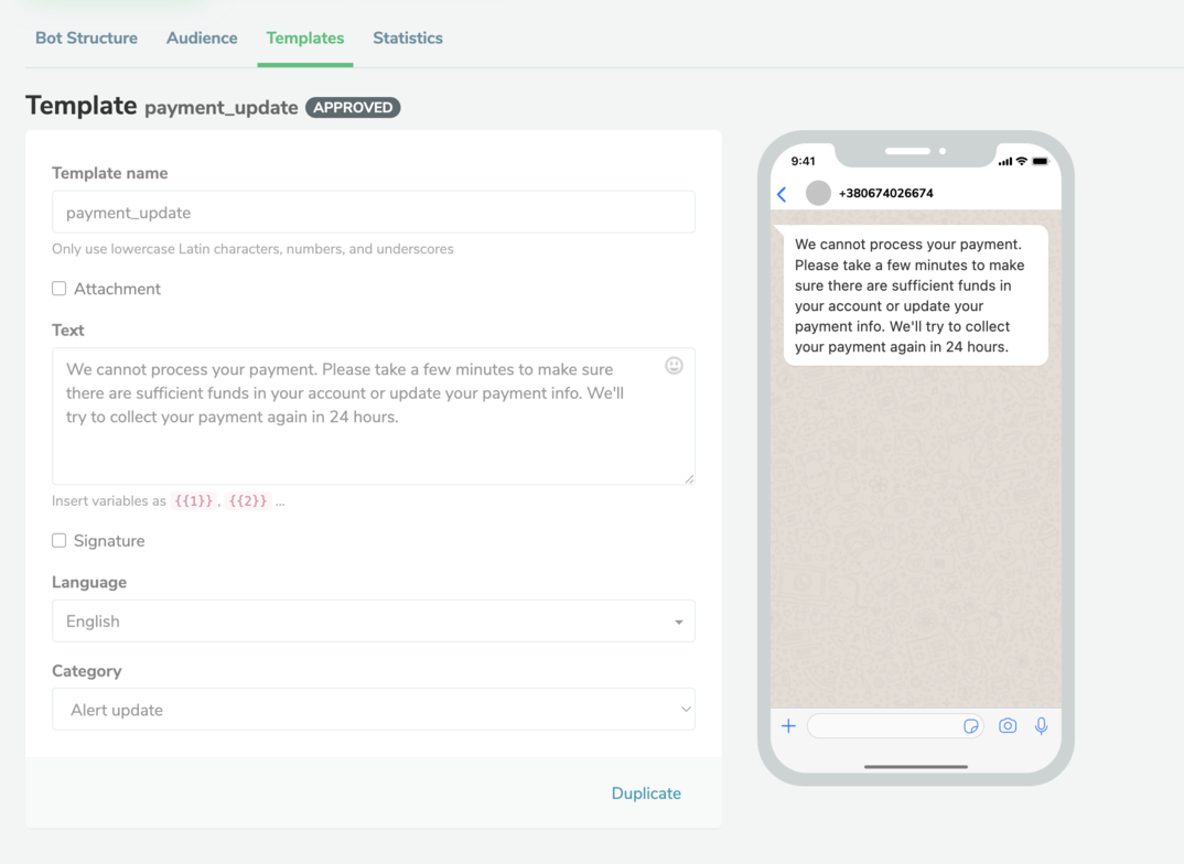 modello di aggiornamento dei pagamenti 
