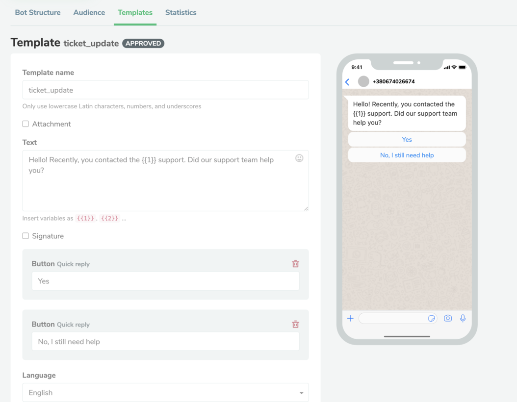 modello di aggiornamento del biglietto 