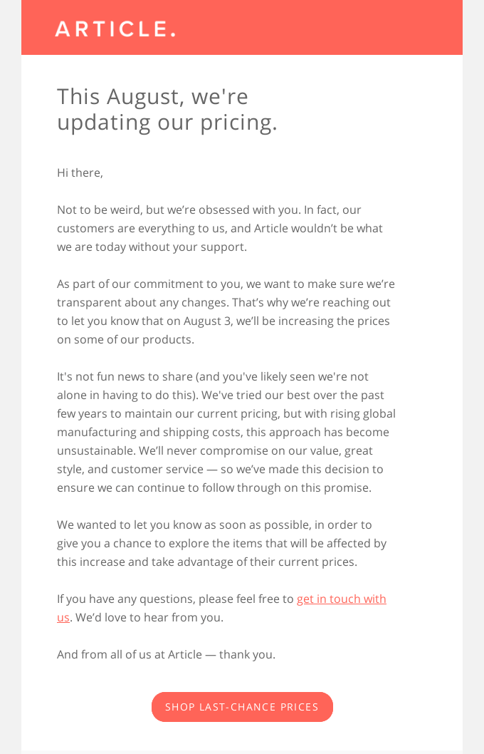 email di aumento di prezzo email di aumento di prezzo