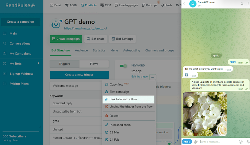 ChatGPT integrado a SendPulse te permite cosas como un chatbot que genera imágenes en WhatsApp ChatGPT integrado a SendPulse te permite cosas como un chatbot que genera imágenes en WhatsApp