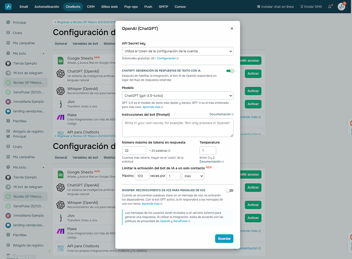 SendPulse permite una integración muy sencilla con ChatGPT SendPulse permite una integración muy sencilla con ChatGPT