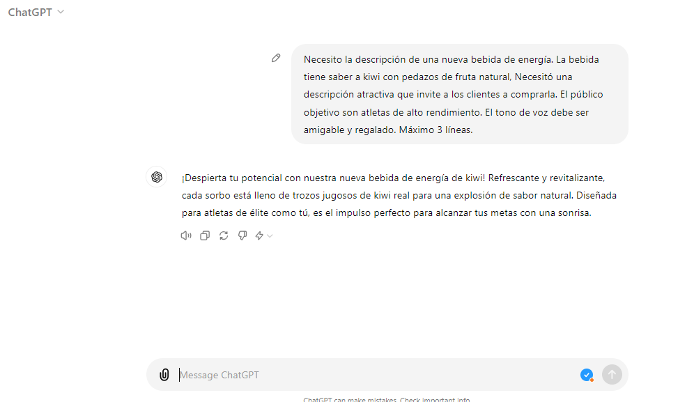 El prompt de ChatGPT indica la voz en la que debe dar la respuesta