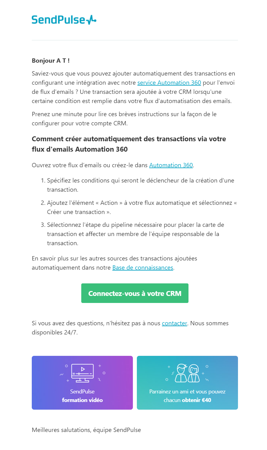 Exemple d'un corps du mail de SendPulse Exemple d'un corps du mail de SendPulse