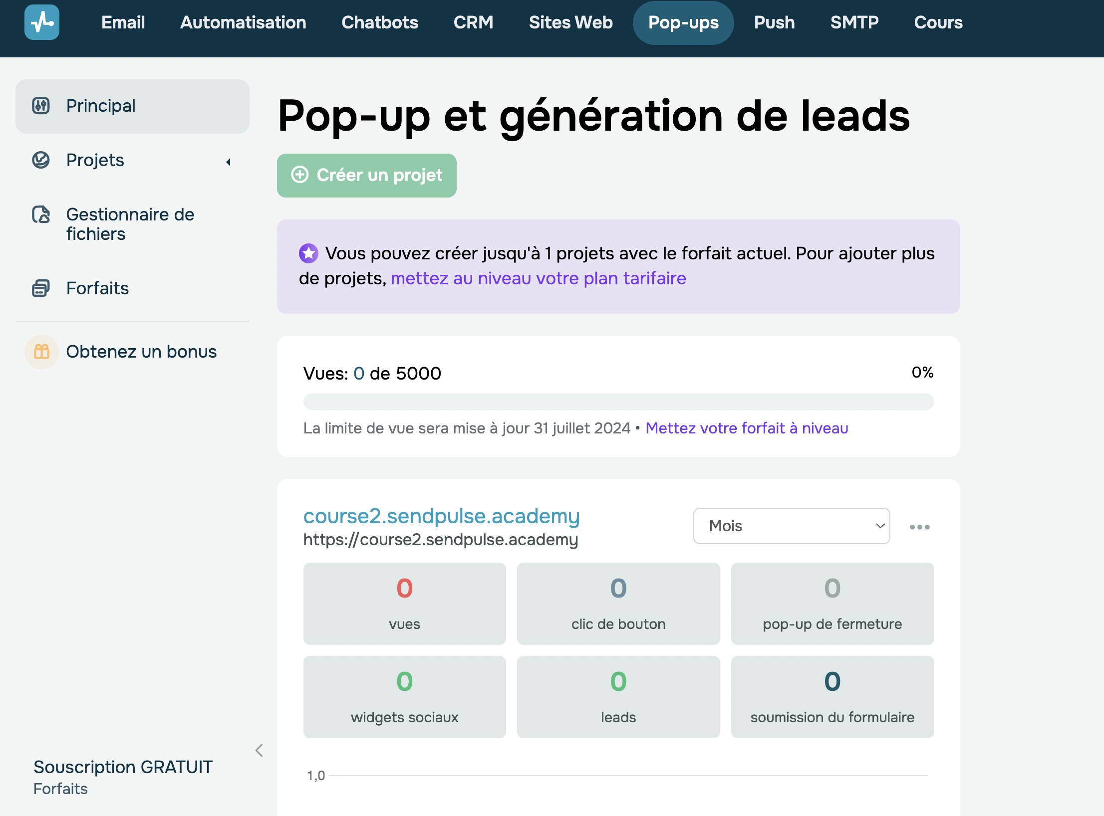 creation d'une pop-up dans SendPulse