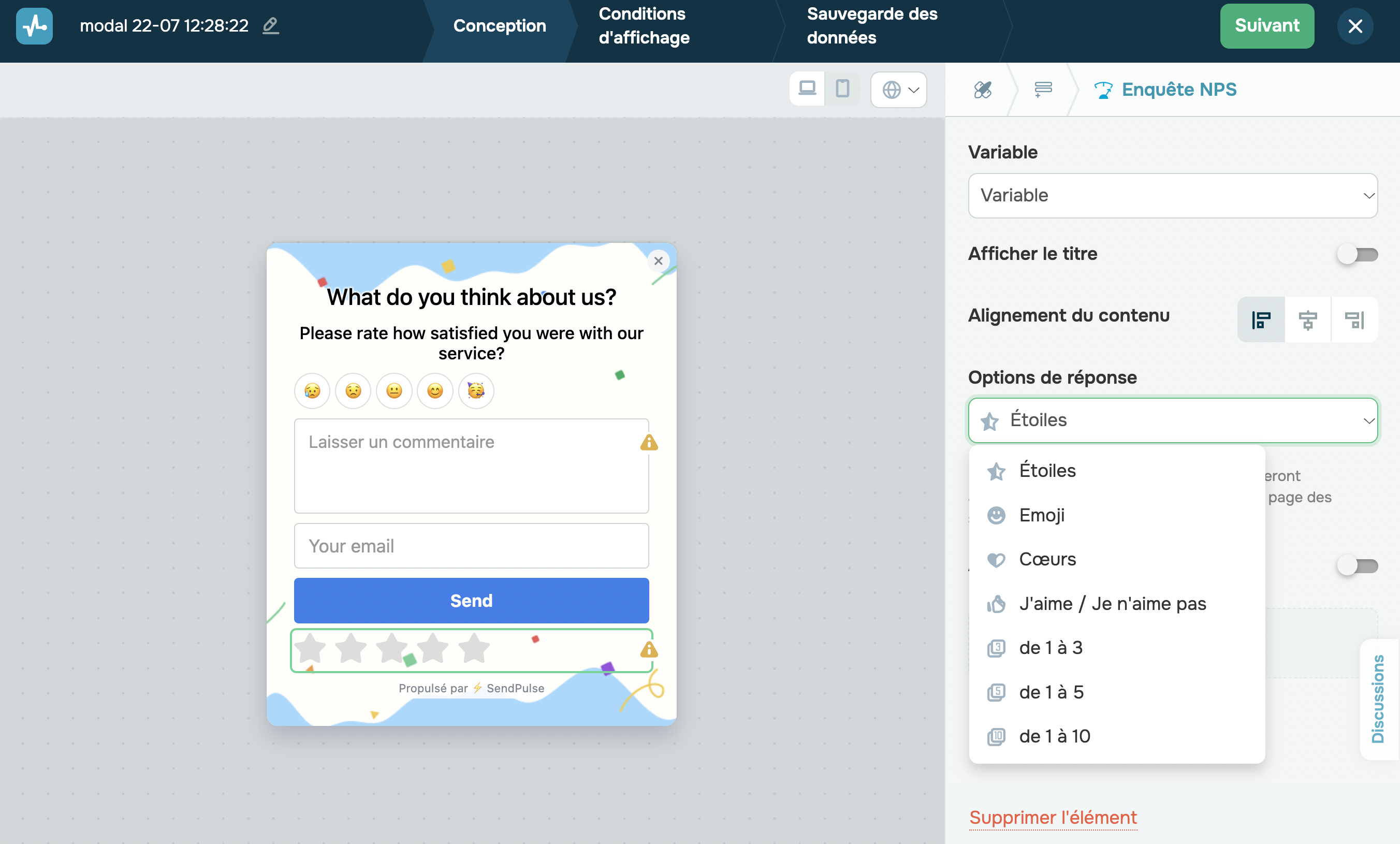 Personnalisation d’une enquête NPS