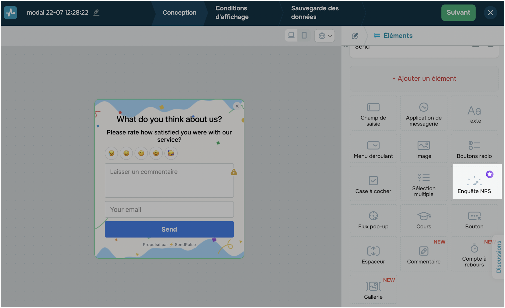 Mise en place d'une enquête NPS dans l'éditeur SendPulse