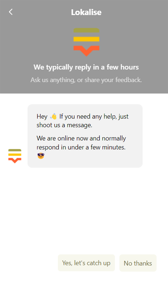 Lokalise ofrece un gran ejemplo de mensaje de bienvenida