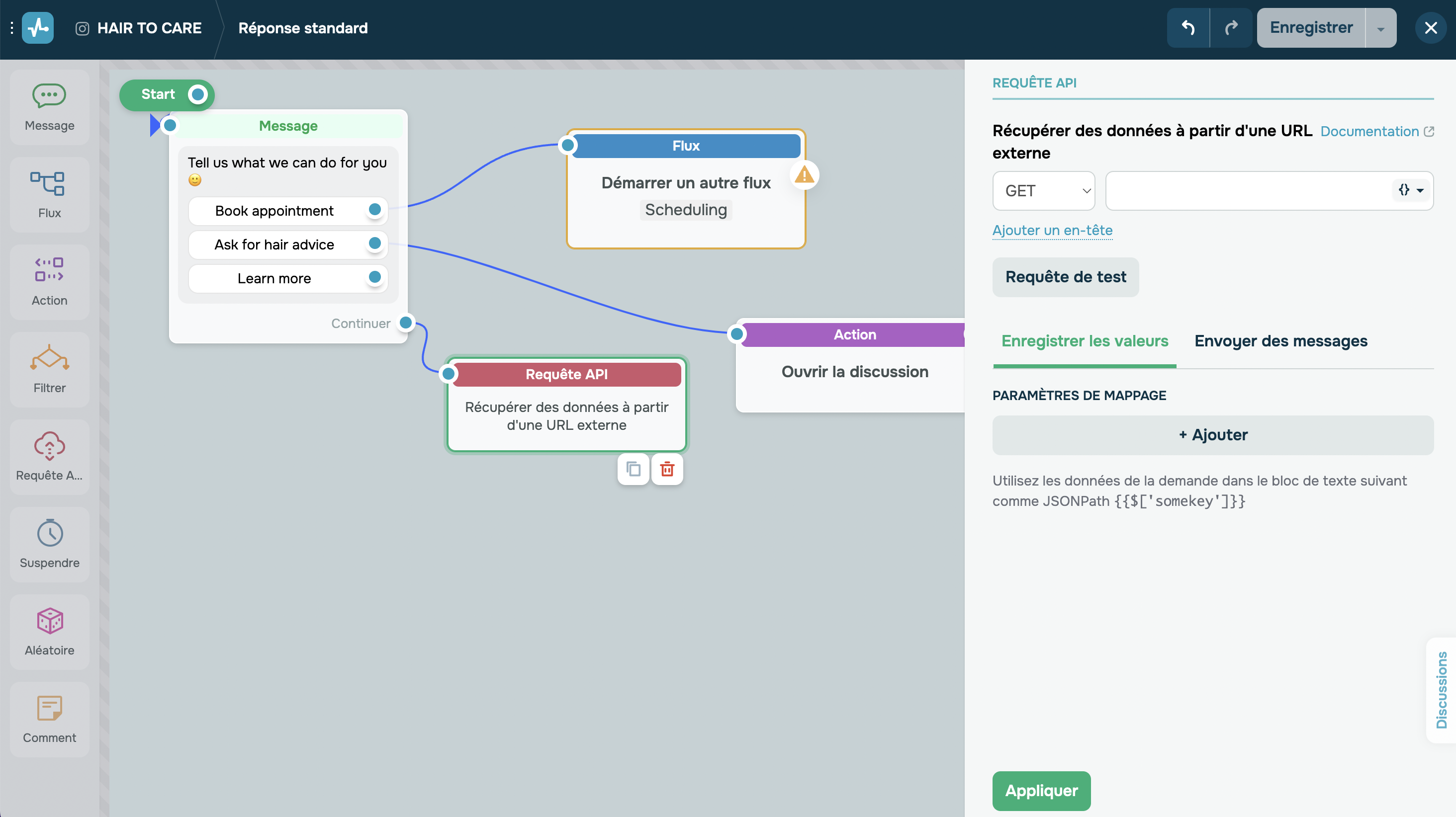 Configuration de l'élément « Requête API » Configuration de l'élément « Requête API »