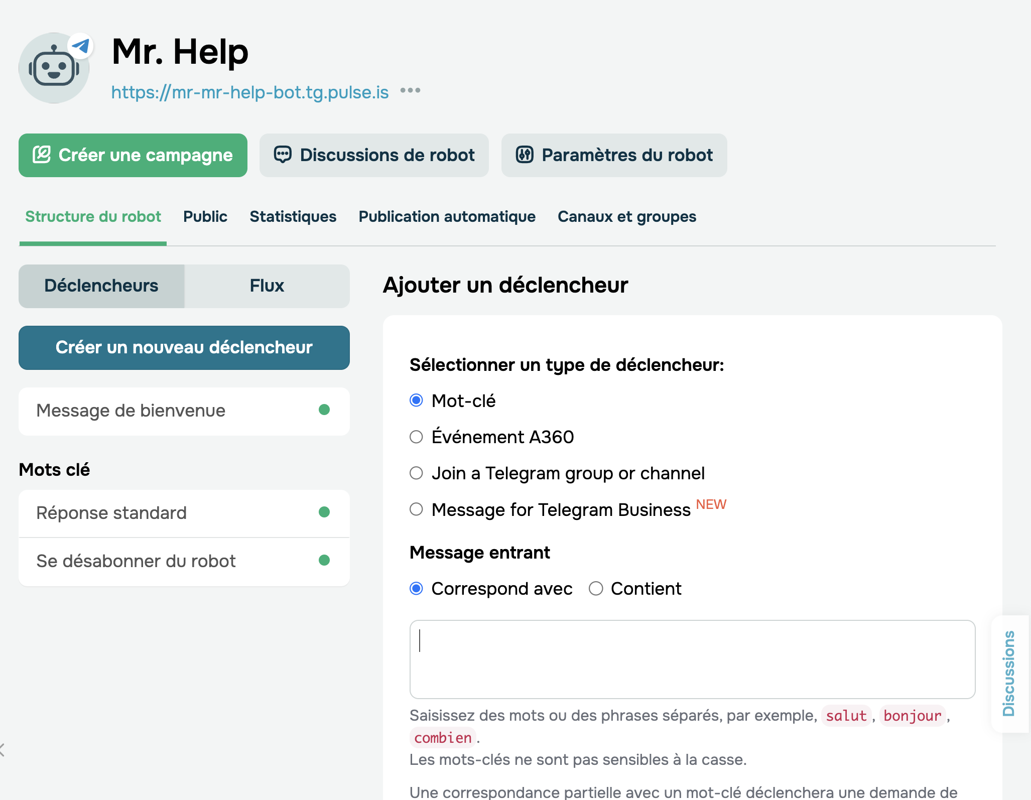 Déclencheurs prédéfinis pour un bot WhatsApp Déclencheurs prédéfinis pour un bot WhatsApp
