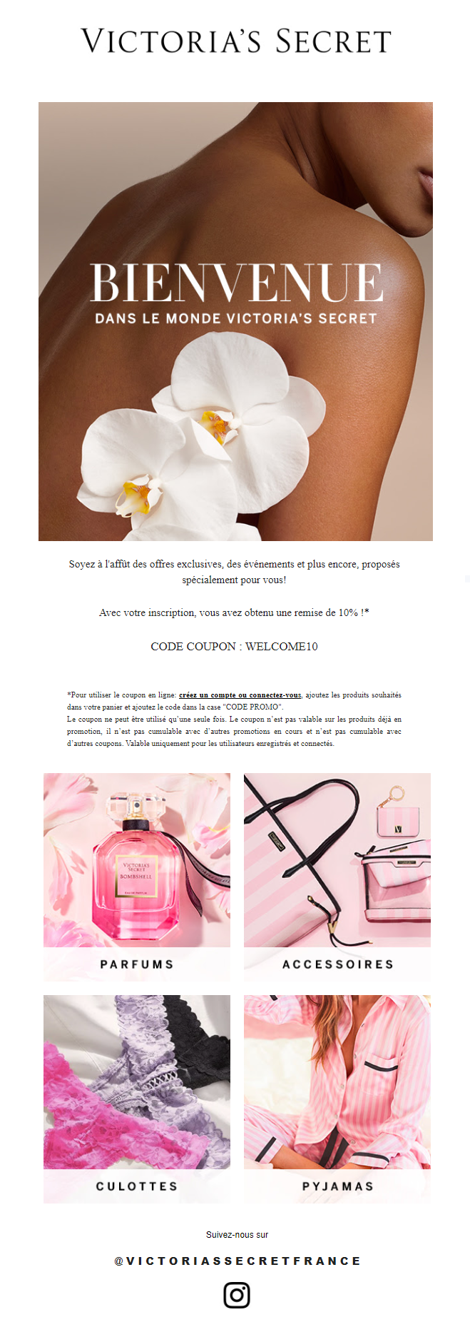 Un mail de bienvenue de Victoria's Secret