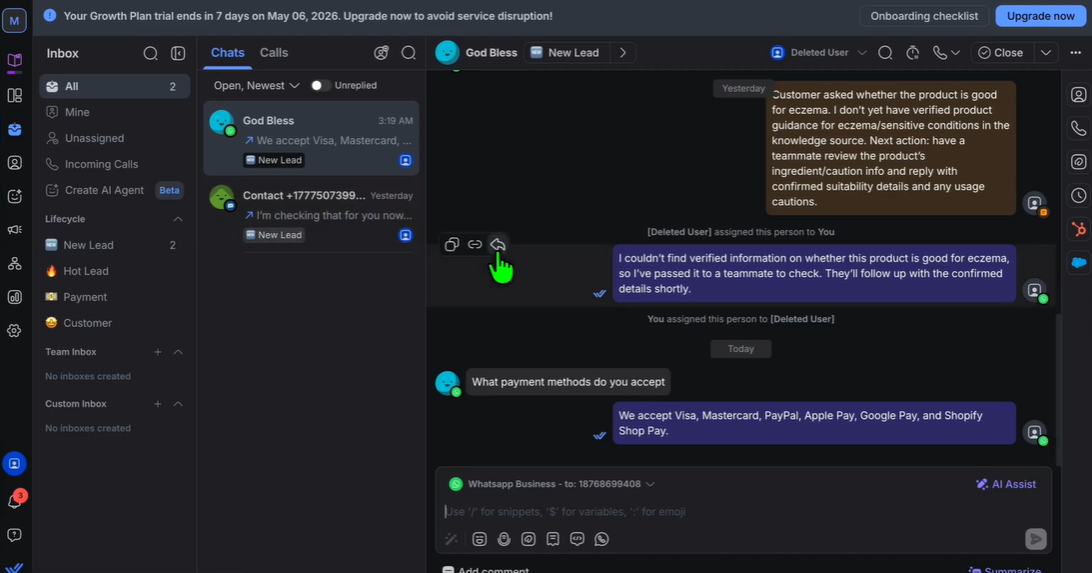 Conversaciones con el chatbot de Respond.io