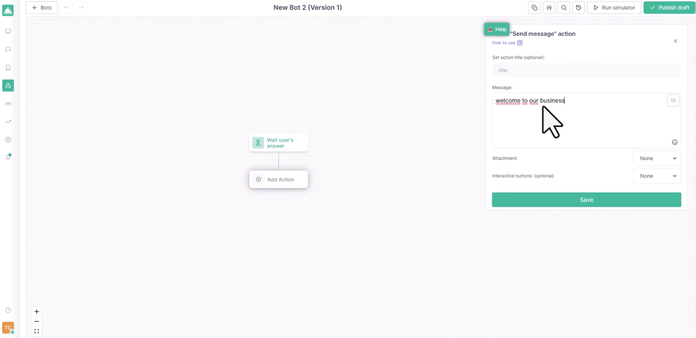 Editor de arrastar y soltar de Callbell