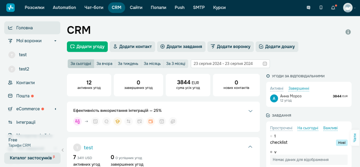 Інтерфейс CRM SendPulse