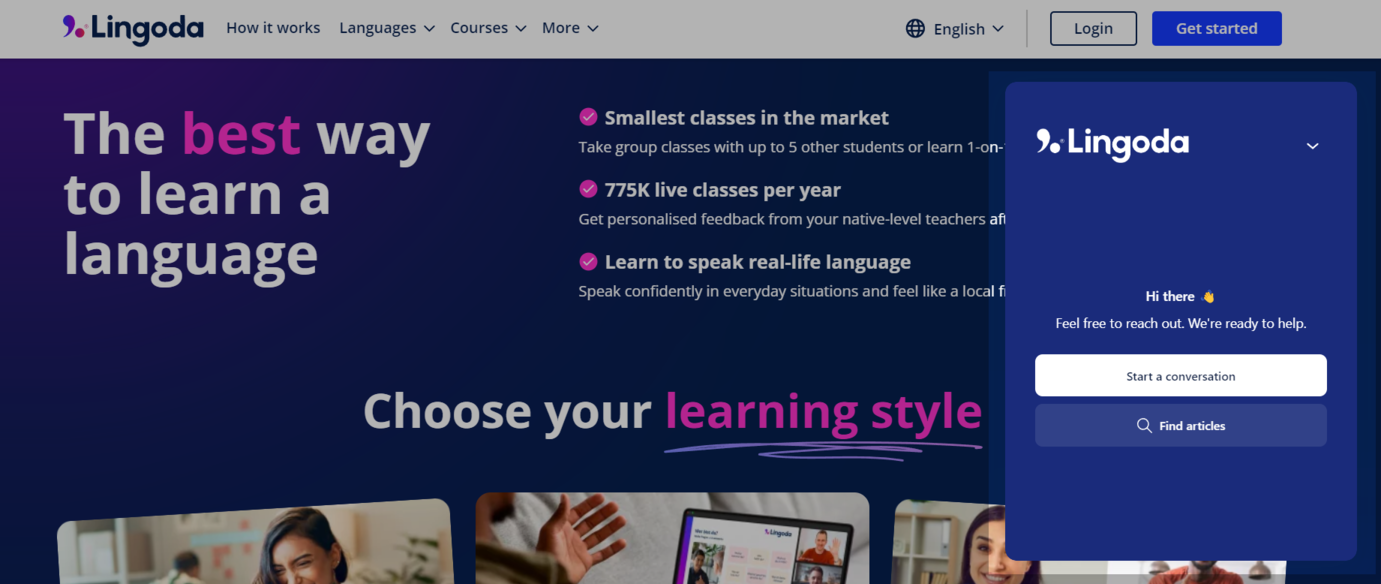 Lingoda online okul web sitesindeki chatbot Lingoda online okul web sitesindeki chatbot