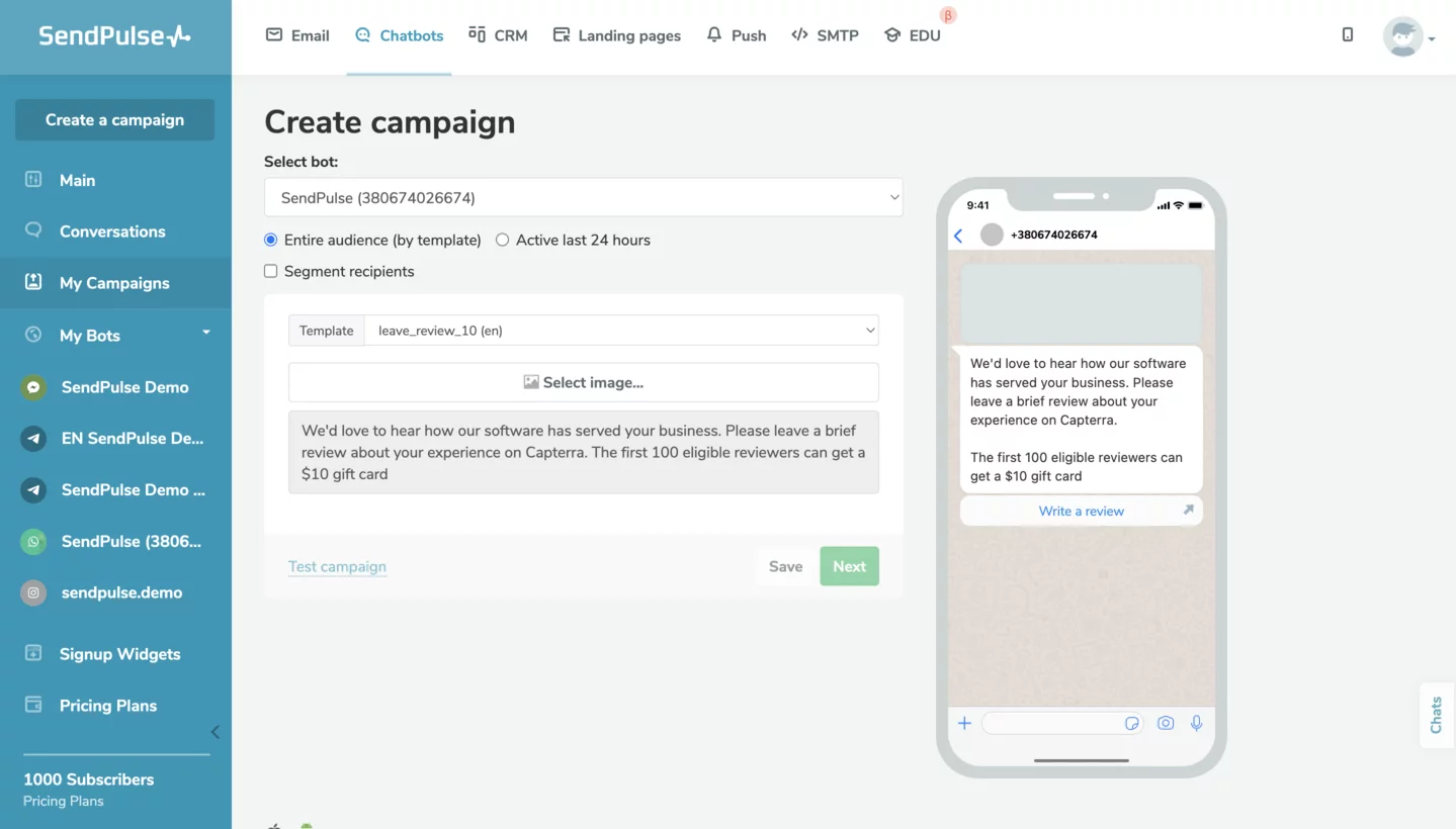 Crea una campaña de WhatsApp completamente automatizada con SendPulse Crea una campaña de WhatsApp completamente automatizada con SendPulse