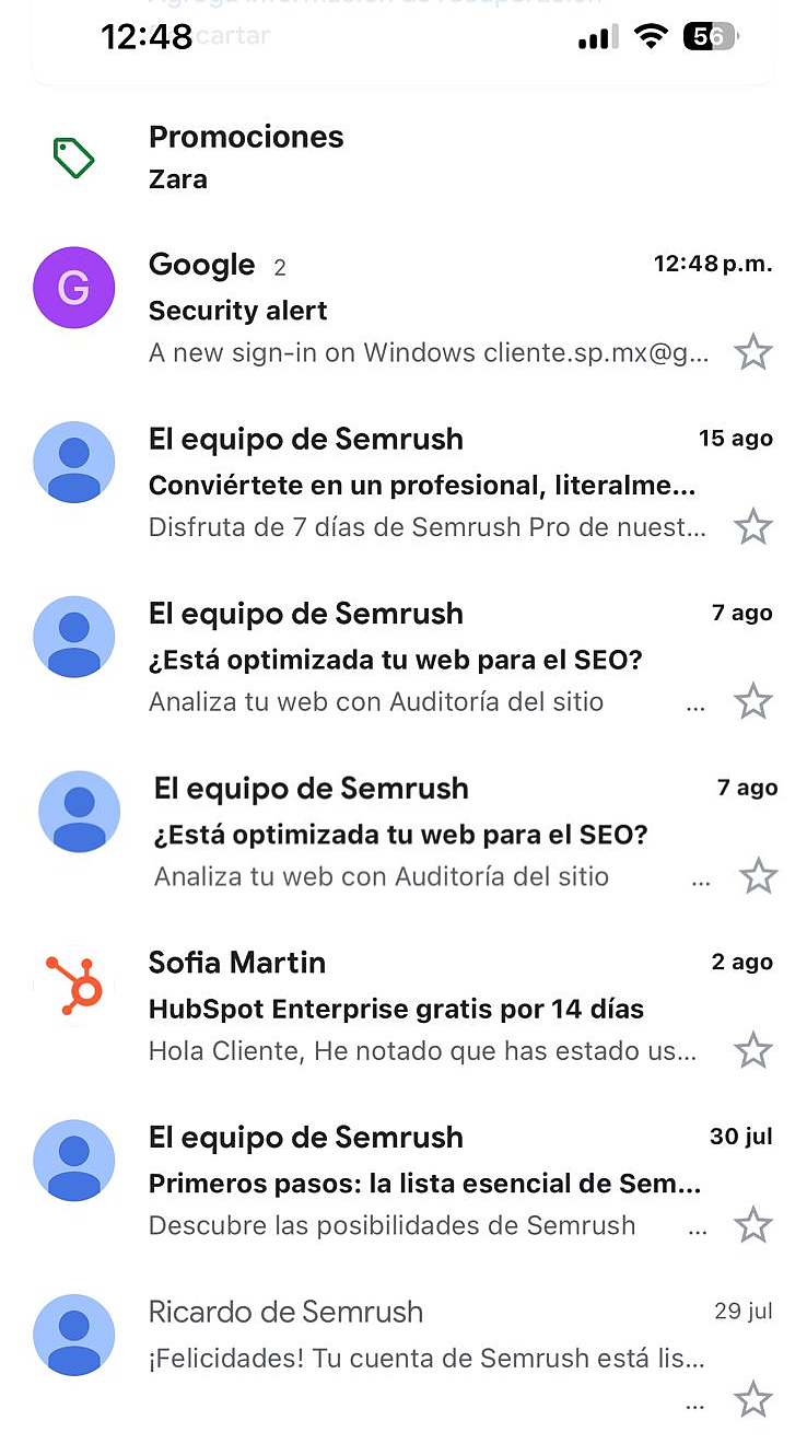 Los asuntos en los correos también deben estar pensados para móviles