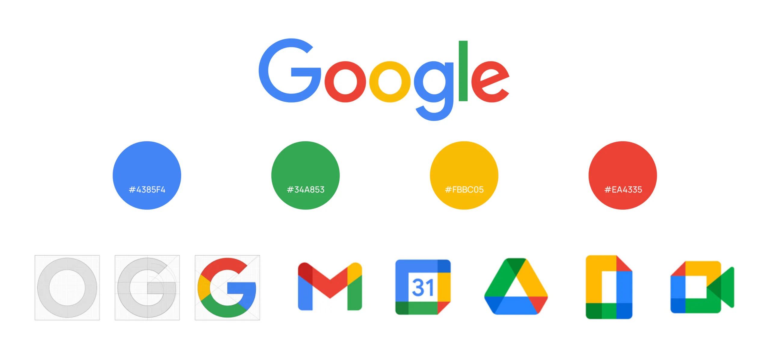 Оттенки, которые используют в логотипах Google Оттенки, которые используют в логотипах Google