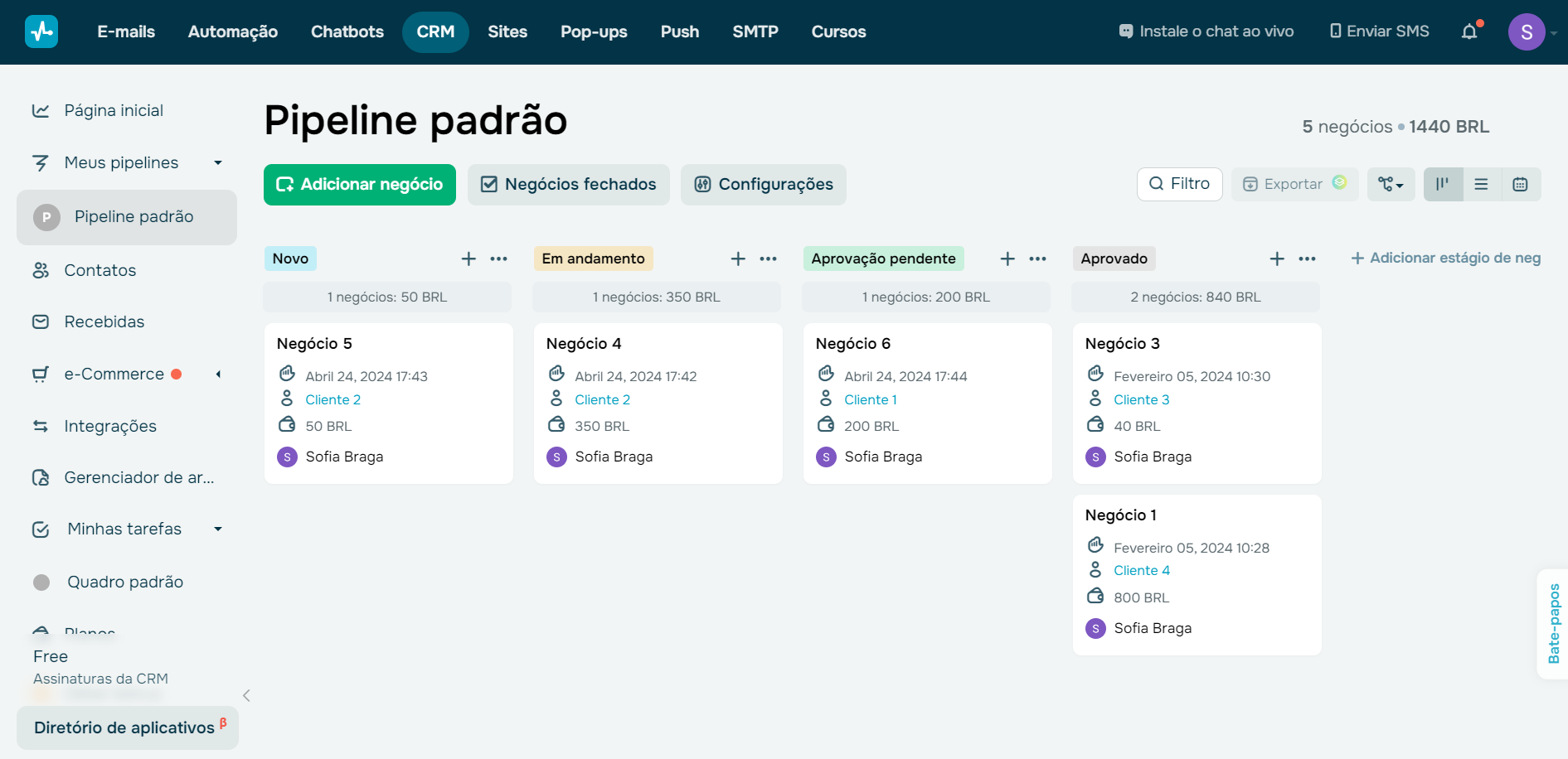 social-media-marketing-servico-de-crm-da-sendpulse
