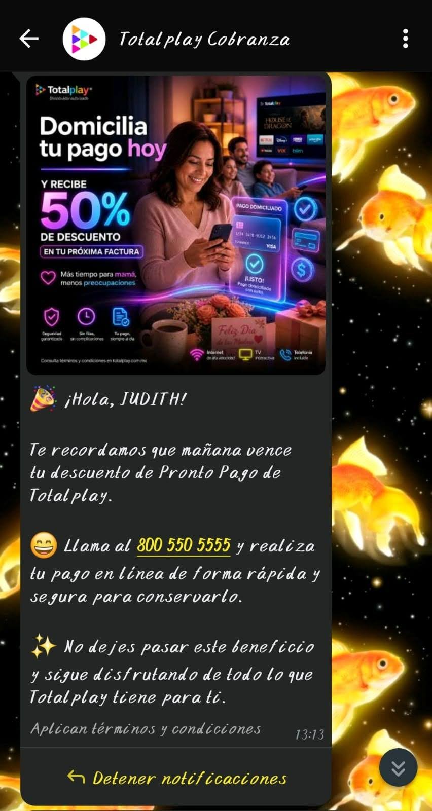 Mnesaje de recordatorio de Totalplay