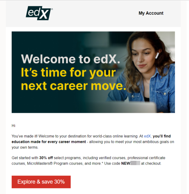 edX'in hoş geldin e-postası edX'in hoş geldin e-postası