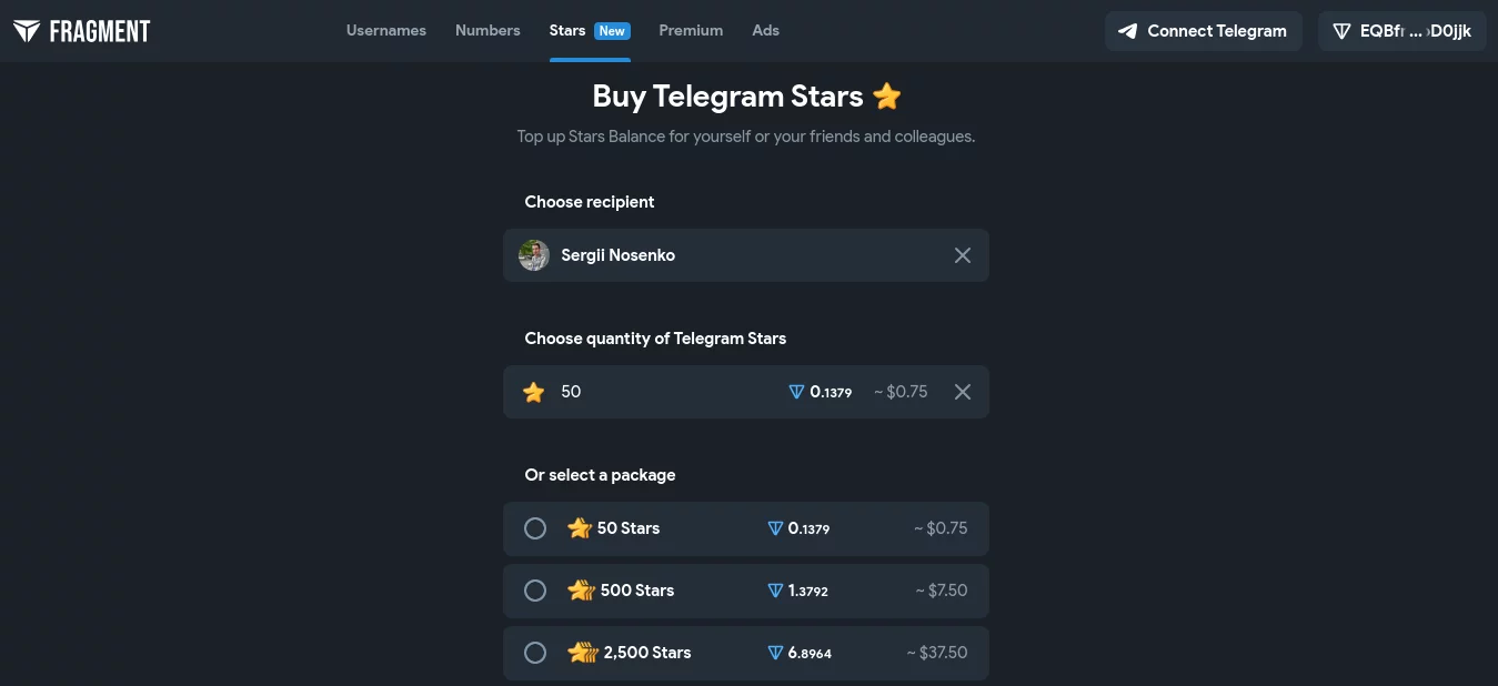 Purchasing Telegram Stars Purchasing Telegram Stars