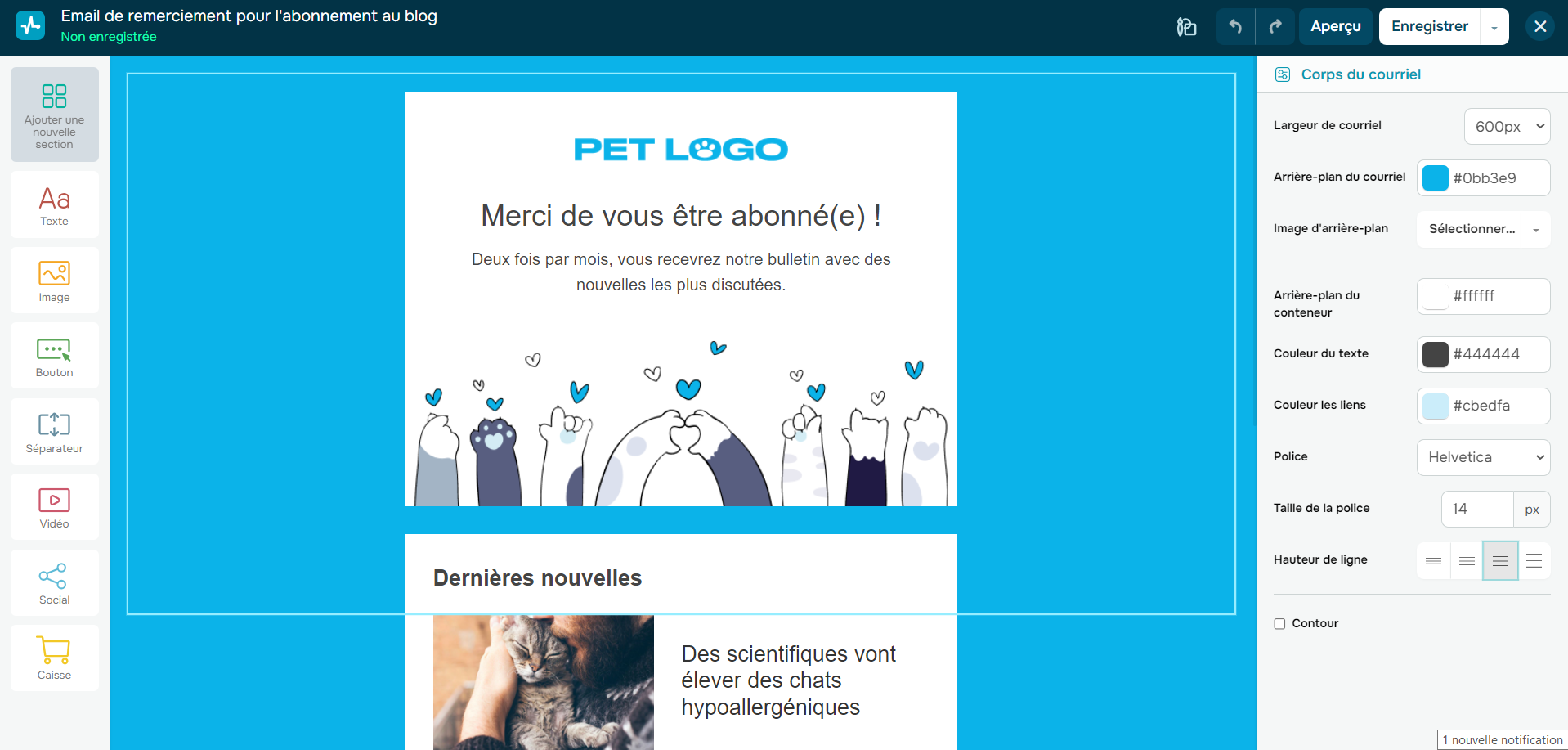 Ajuster un modèle d'email de remerciement dans l'éditeur SendPulse Ajuster un modèle d'email de remerciement dans l'éditeur SendPulse
