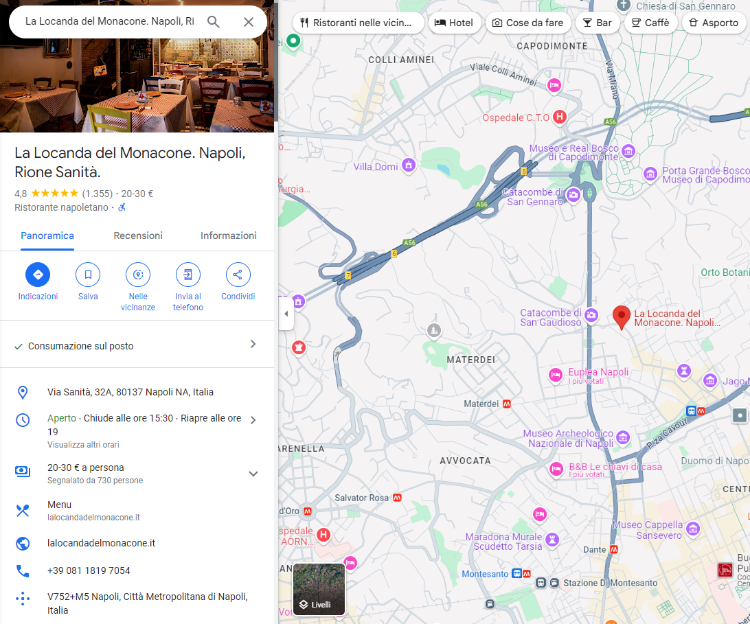 attività alimentare su Google Maps
