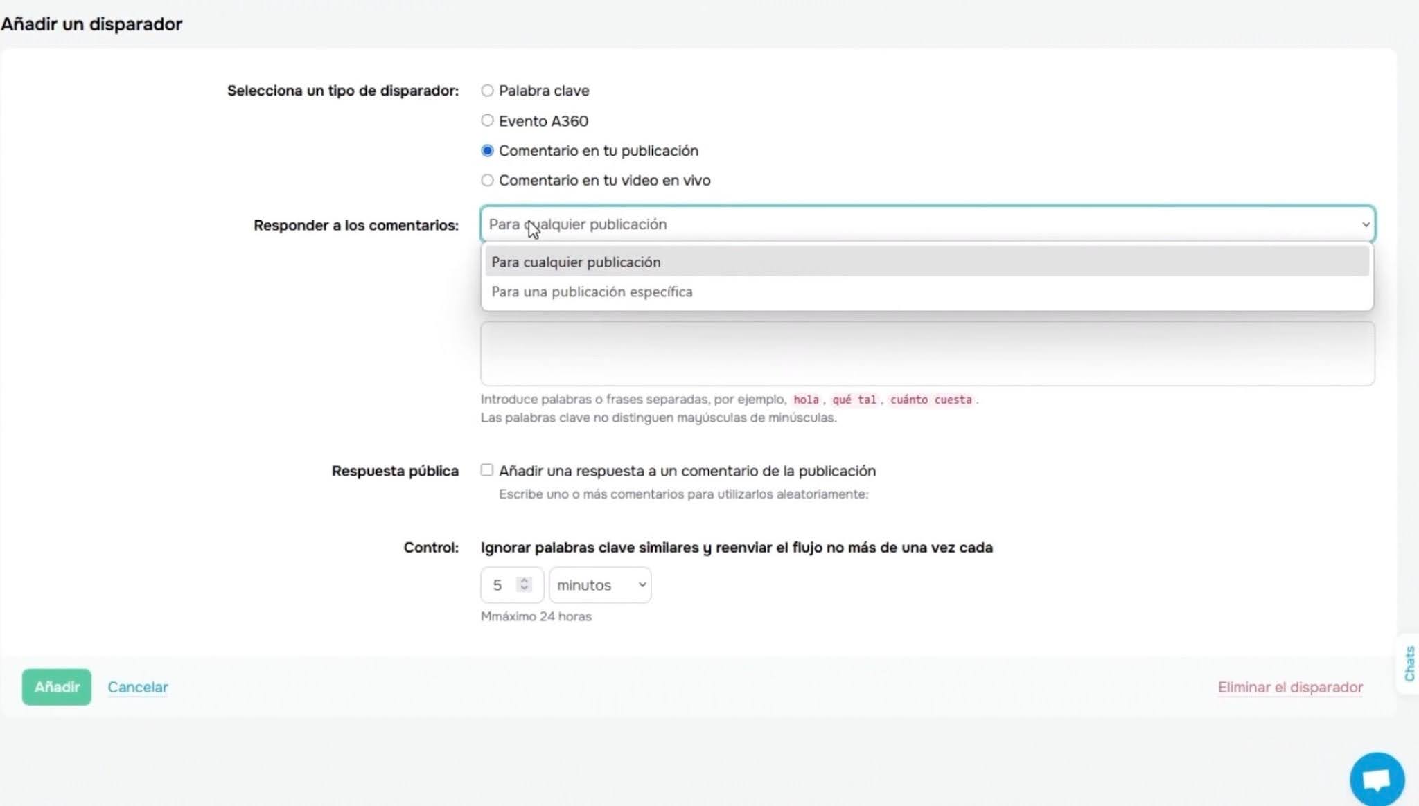 Configuración de disparadores 