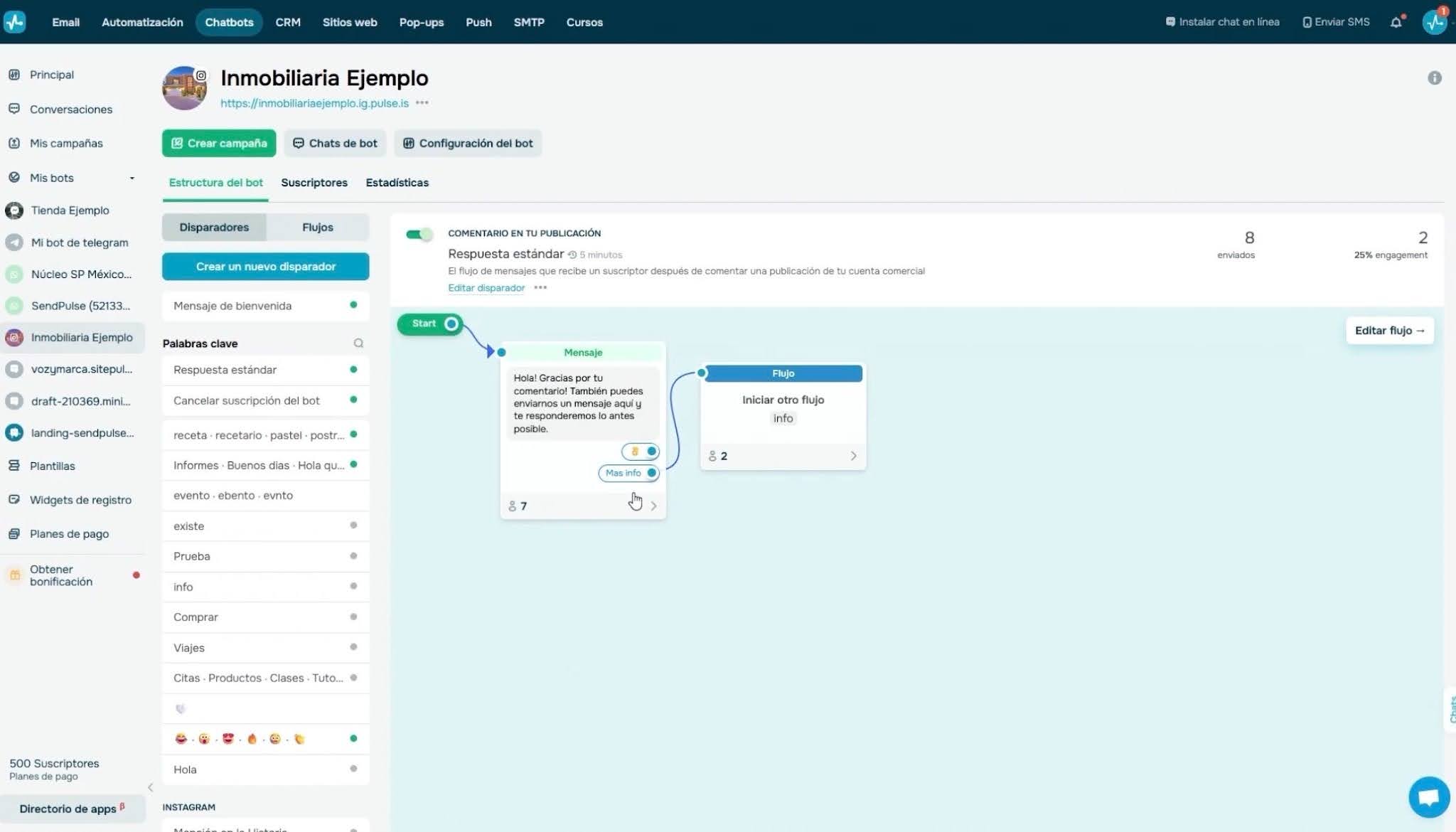 Automatizar comentarios en Instagram: Creador de flujo de chatbot 