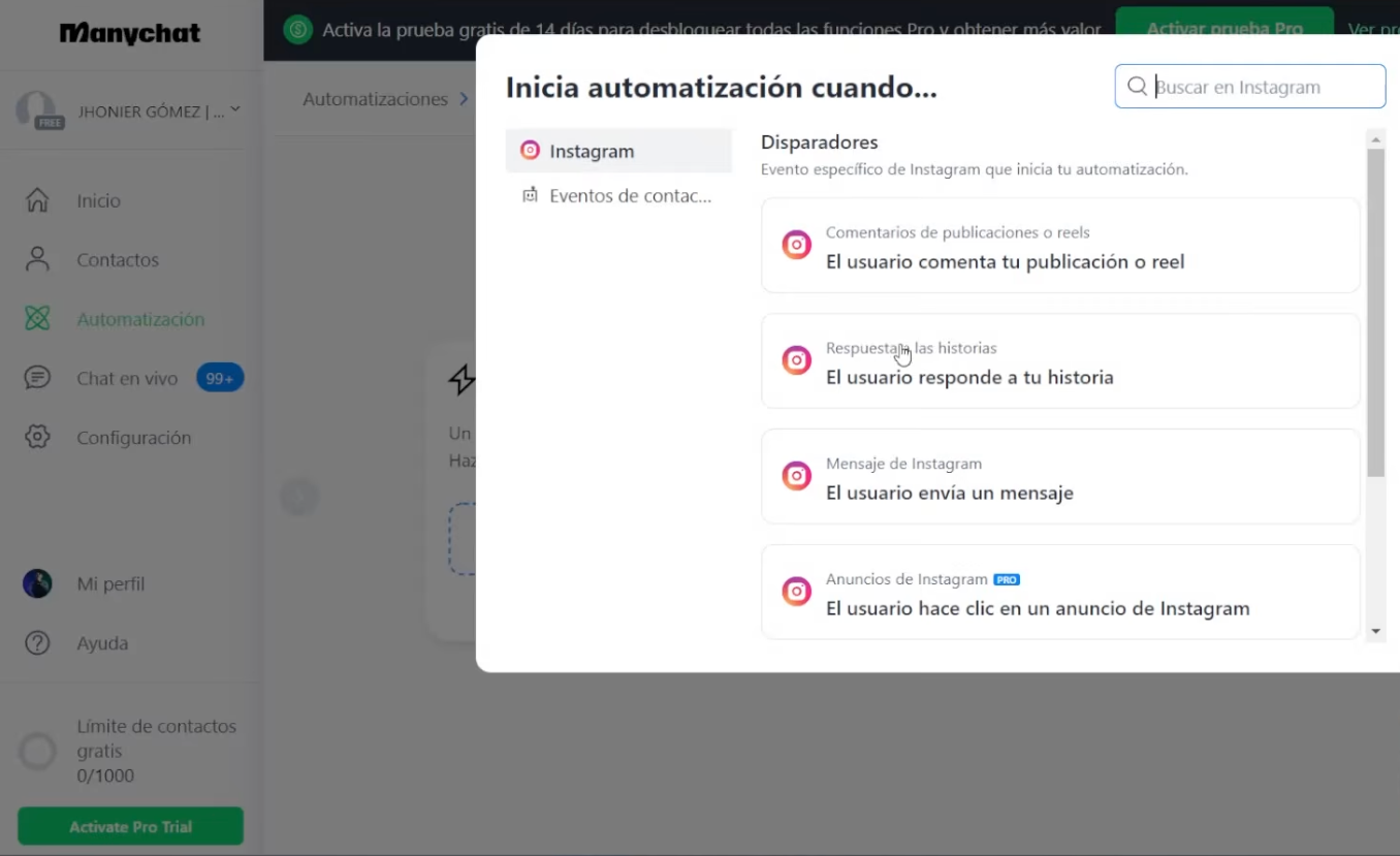 Funcionalidades para automatizar comentarios en Instagram
