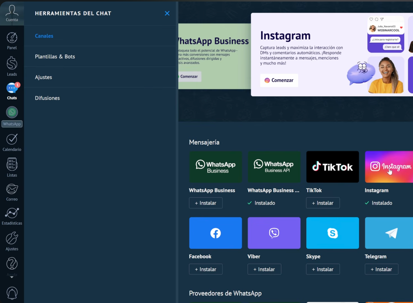 Funcionalidades para chatbot de Instagram 