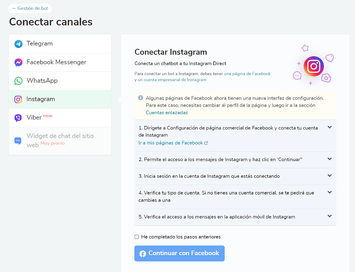 El primer paso para automatizar tus mensajes en Instagram es conectar tu cuenta con la plataforma SendPulse