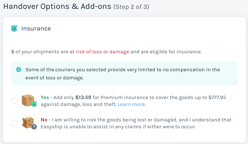 insurance and handover options insurance and handover options