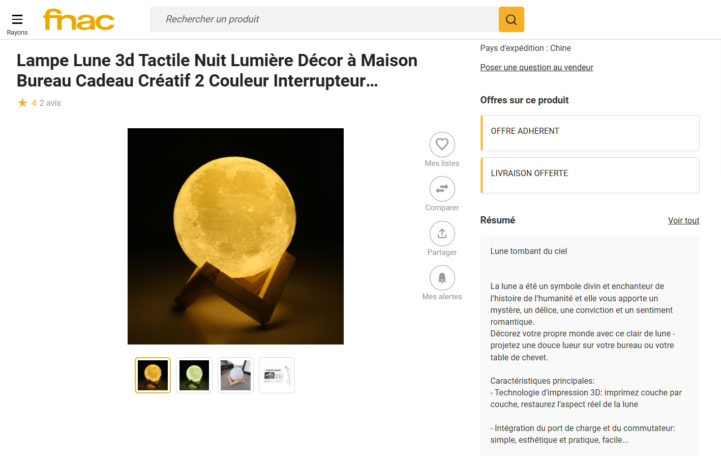 Un exemple d’une description de produit sur Fnac. Si vous cliquez sur « Voir tout », une description complète s'ouvrira