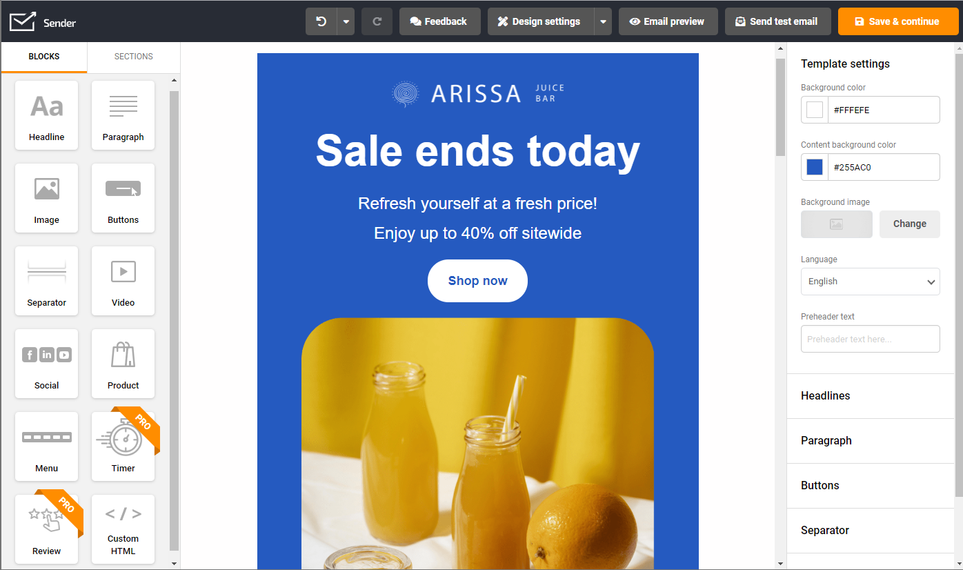 Sender’s drag-and-drop builder