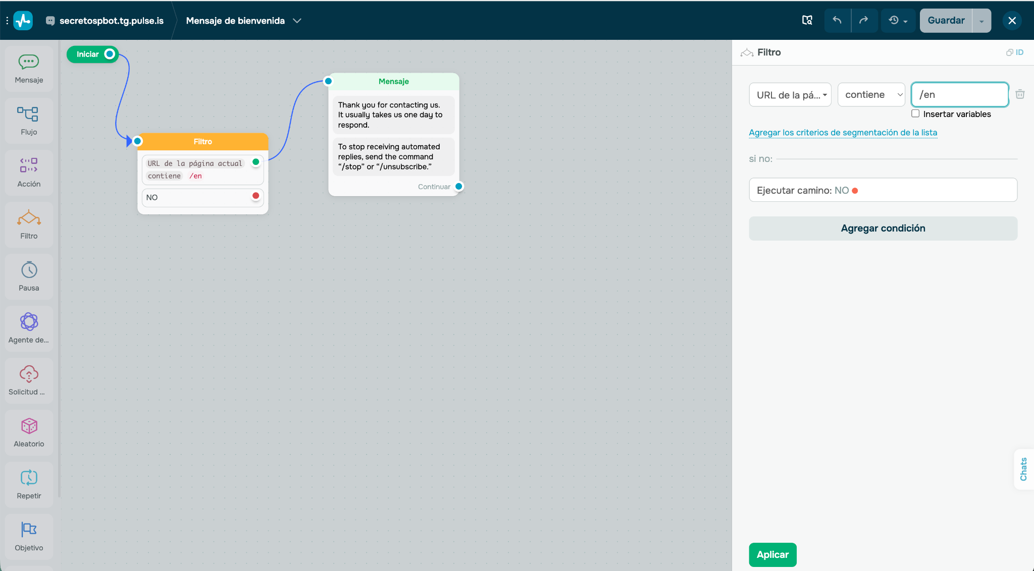 Creación de flujos de conversación del chat en vivo