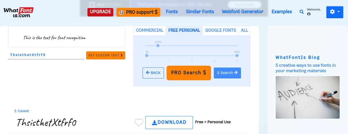 Правильный результат от WhatFontIs