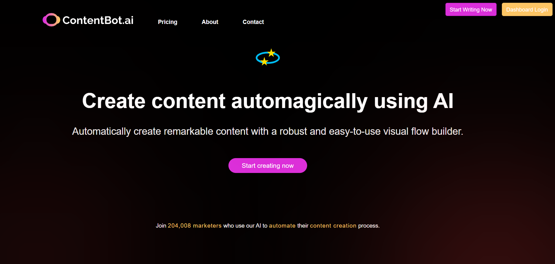Page d'accueil du site ContentBot.ai