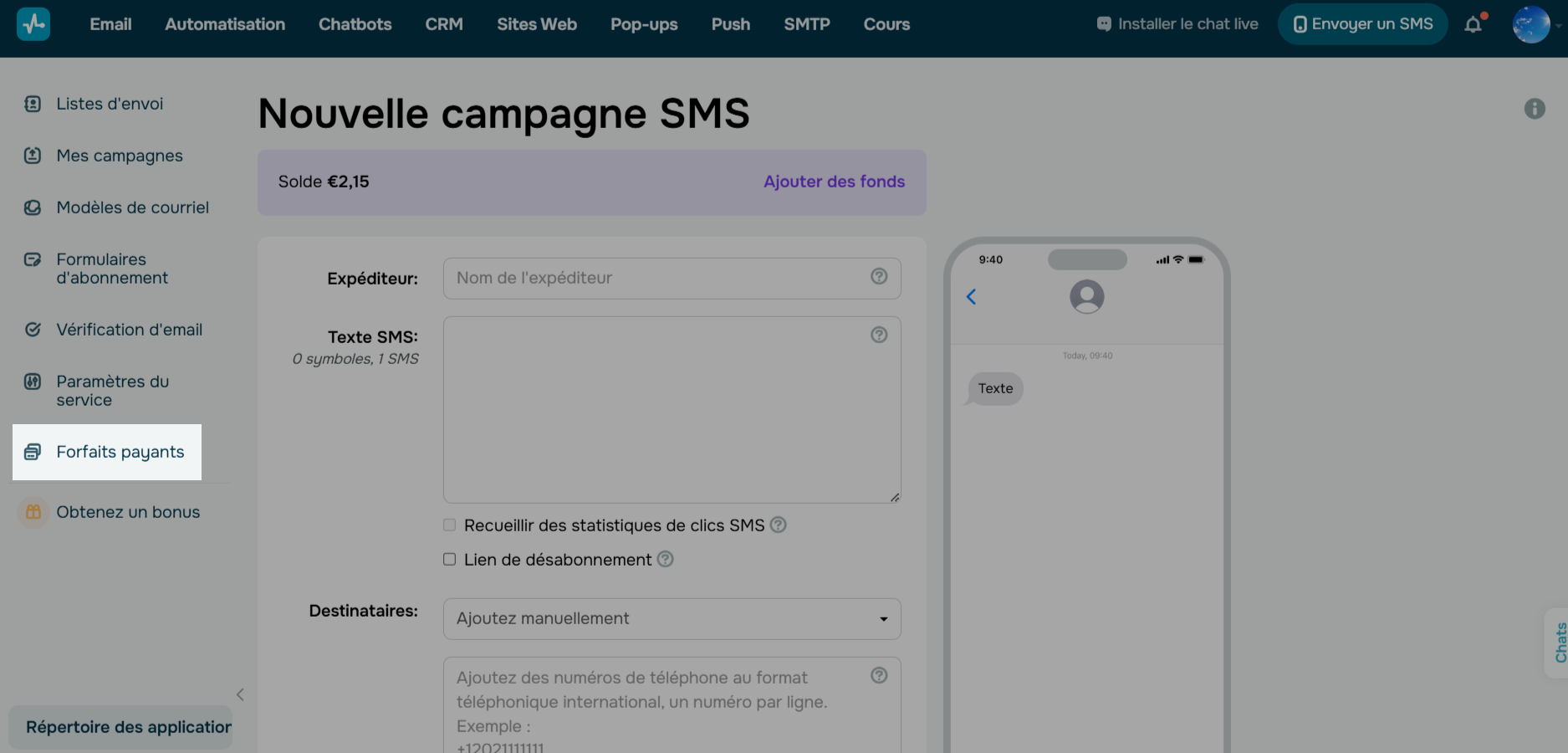 Accédez à la liste de pays