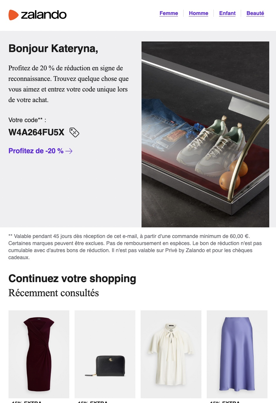 Un email de réduction bien structuré et personnalisé Un email de réduction bien structuré et personnalisé