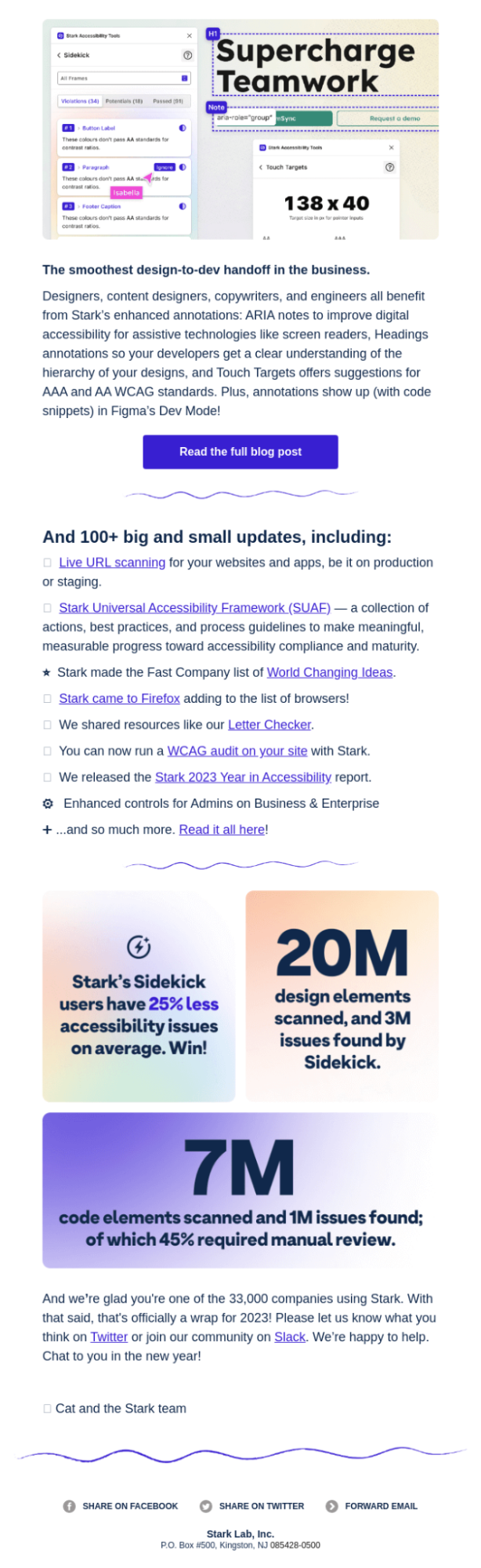 Stark'tan bir yıl sonu e-posta örneği