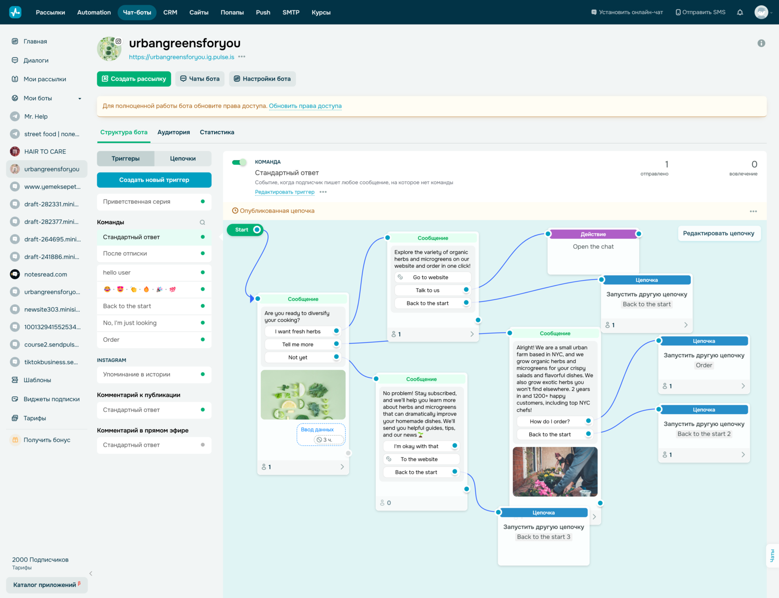 Пример создания чат-бота с помощью инструментов SendPulse