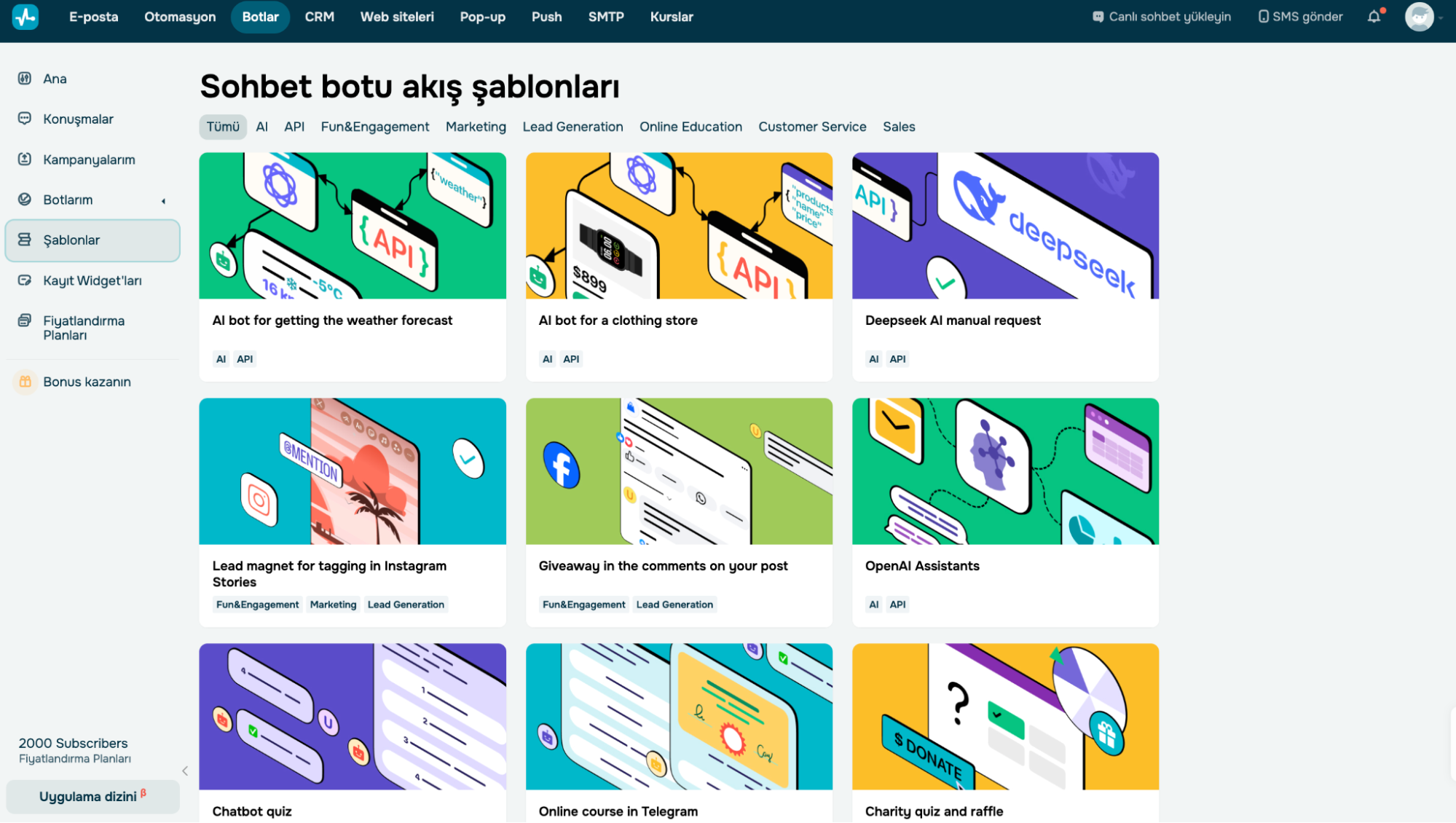 SendPulse'da sohbet botu akış şablonları SendPulse'da sohbet botu akış şablonları
