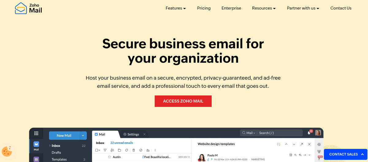 Стартовая страница для создания почтового ящика в Zoho Mail Стартовая страница для создания почтового ящика в Zoho Mail