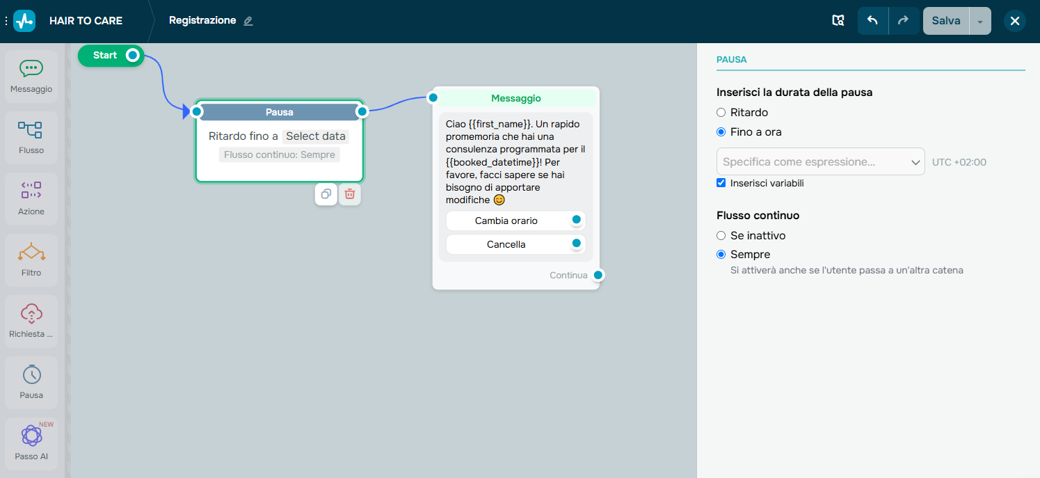 messaggio di promemoria WhatsApp 