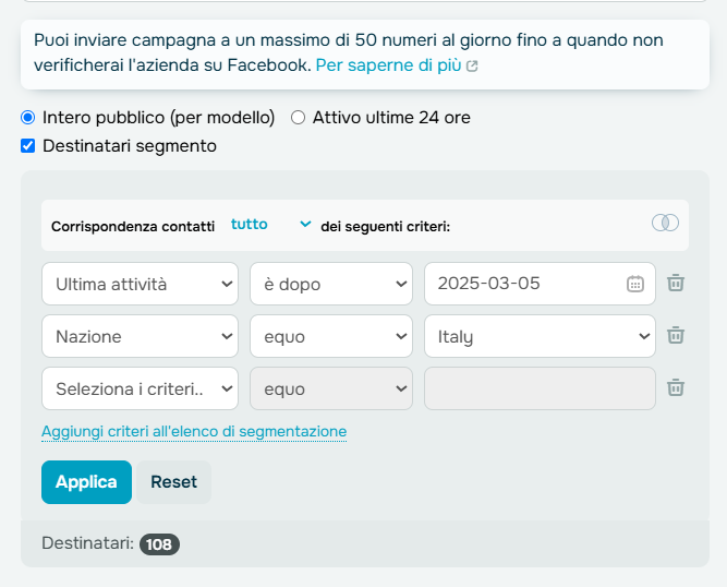 Segmentazione dei destinatari Segmentazione dei destinatari